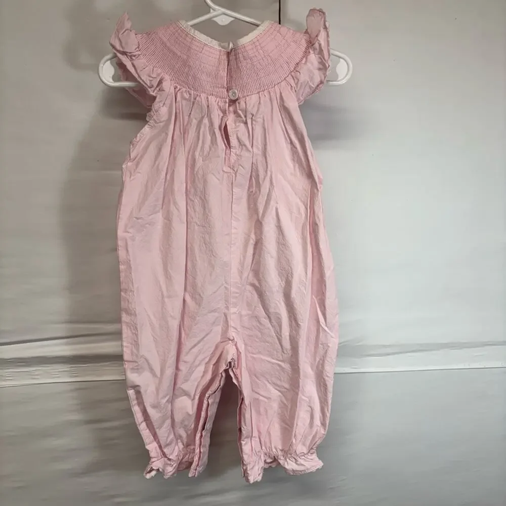 Lil Cactus smocked bunny Easter bubble romper light pink size 6-12 Months